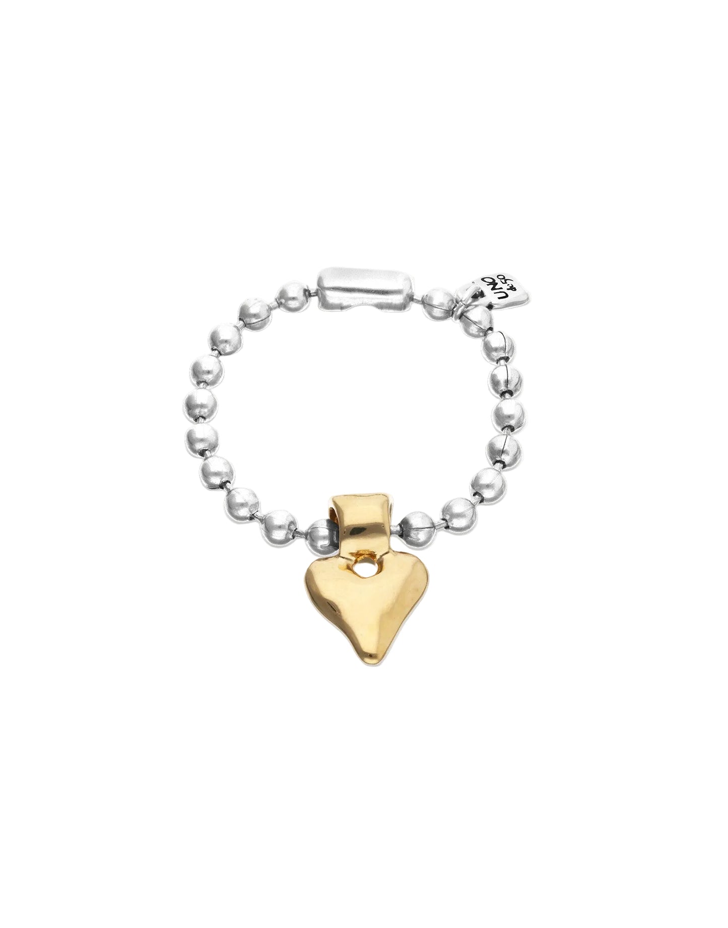 Bracelet with a gold heart-shaped charm on a white background