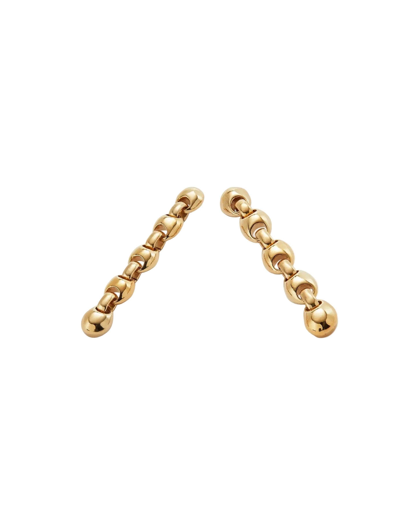 Pair of gold chain earrings on a white background