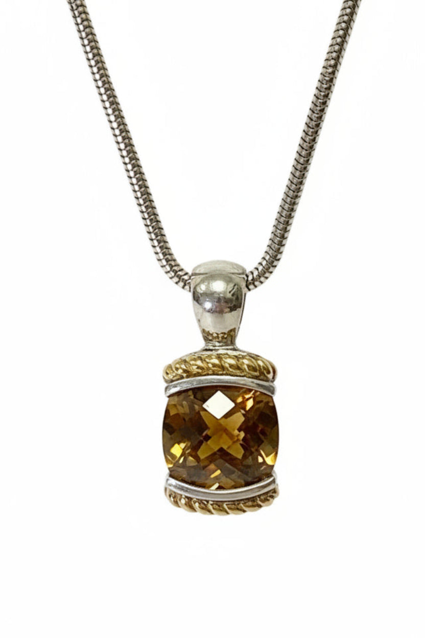 Honey Citrine Pendant Necklace in SS/18KY