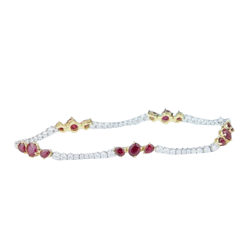 Load image into Gallery viewer, 14k Two-Tone Yellow &amp;amp; White Gold, Diamond &amp;amp; Ruby Bracelet
