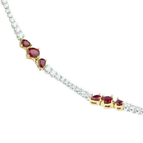 Load image into Gallery viewer, 14k Two-Tone Yellow &amp;amp; White Gold, Diamond &amp;amp; Ruby Bracelet
