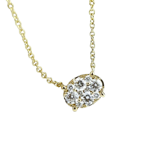 14k Yellow Gold Oval Cluster Necklace