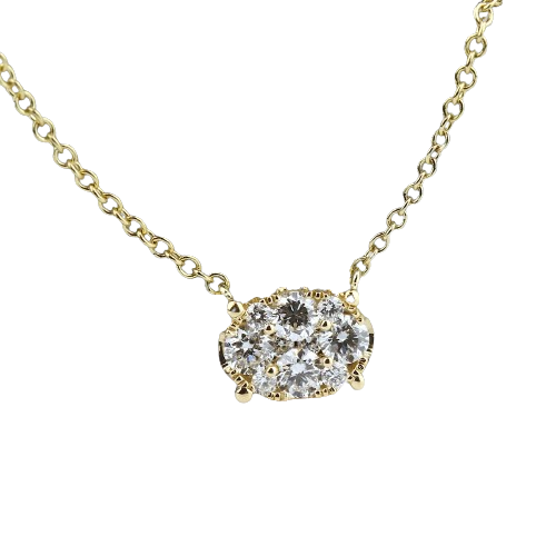 14k Yellow Gold Oval Cluster Necklace