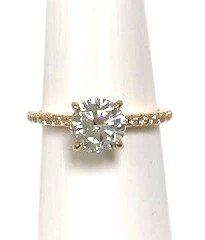 18KY Solitaire Semi-Mount Solitaire Engagement Ring w/ Thin Diamond Band