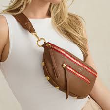 CHARLES MED CROSSBODY in Mahogany/Gold with Red Zipper