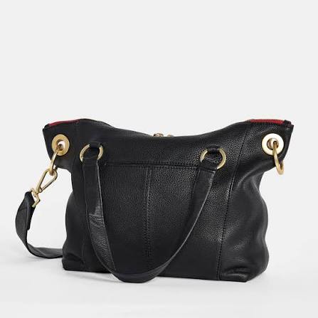 Daniel Med Handbag in Black/Brushed Gold with Red Zip