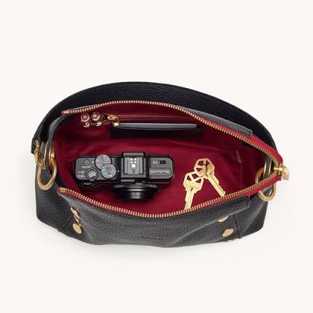 Bryant Med Handbag in Black/ Brushed gold with Red Zip