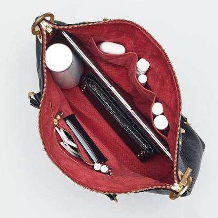 Daniel Lrg Handbag in Black/Brushed Gold with Red Zip