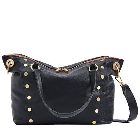 Daniel Lrg Handbag in Black/Brushed Gold with Red Zip