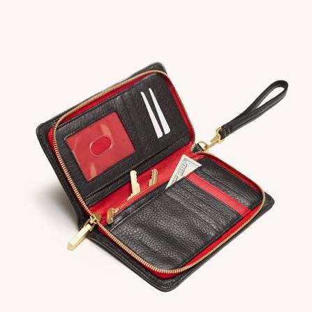Bryant Wallet in Black/Brushed Gold with a Red Zip