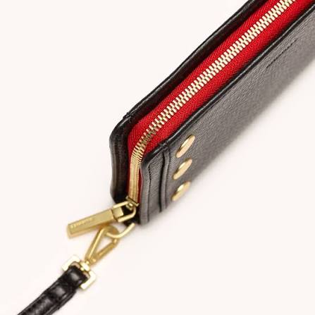 Bryant Wallet in Black/Brushed Gold with a Red Zip