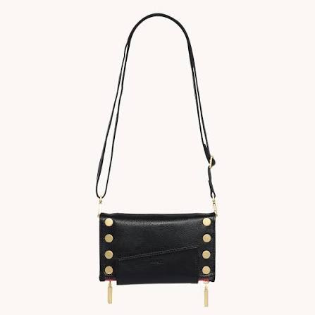 Levy Crossbody Purse in Black/Brushed Gold with a Red Zip