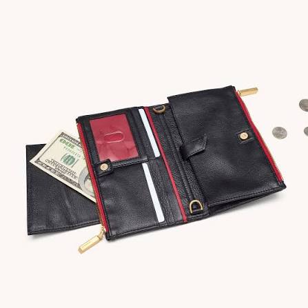Levy Crossbody Purse in Black/Brushed Gold with a Red Zip