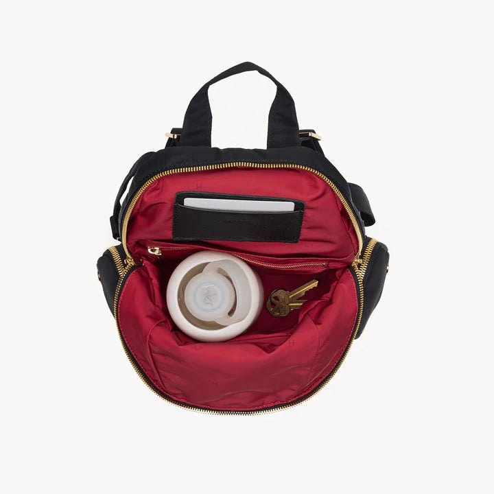 Hunter Med Backpack in Black Nylon/ Gold with Red Zipper