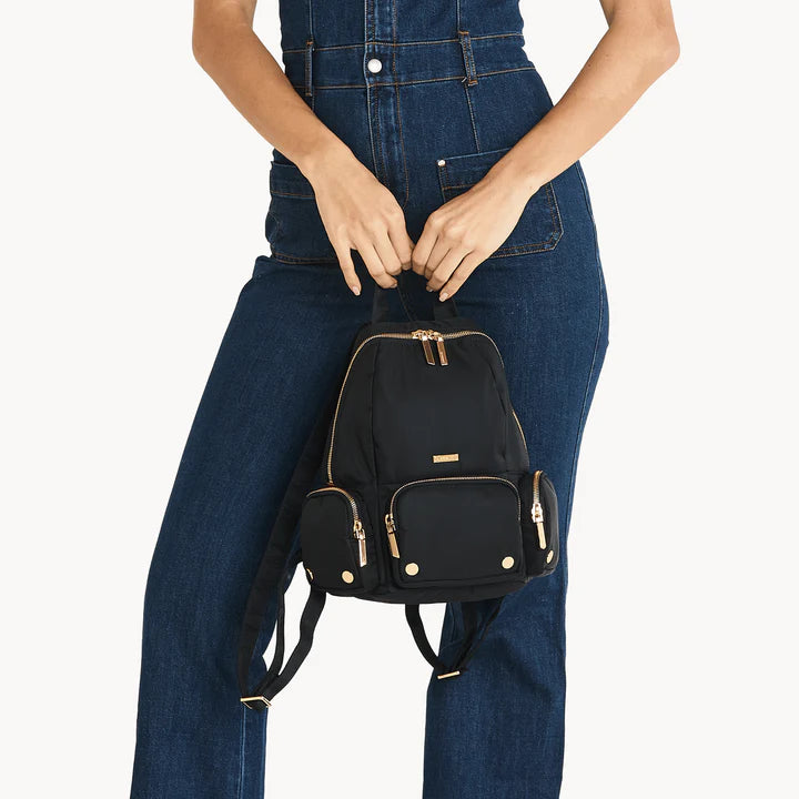 Hunter Med Backpack in Black Nylon/ Gold with Red Zipper