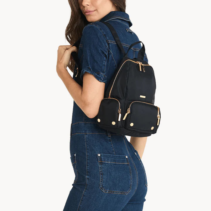 Hunter Med Backpack in Black Nylon/ Gold with Red Zipper