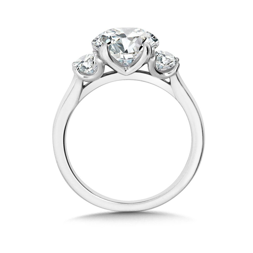 3 Stone Lab Diamond Engagement Ring with Oval & Half Moon Sides in 14KW
