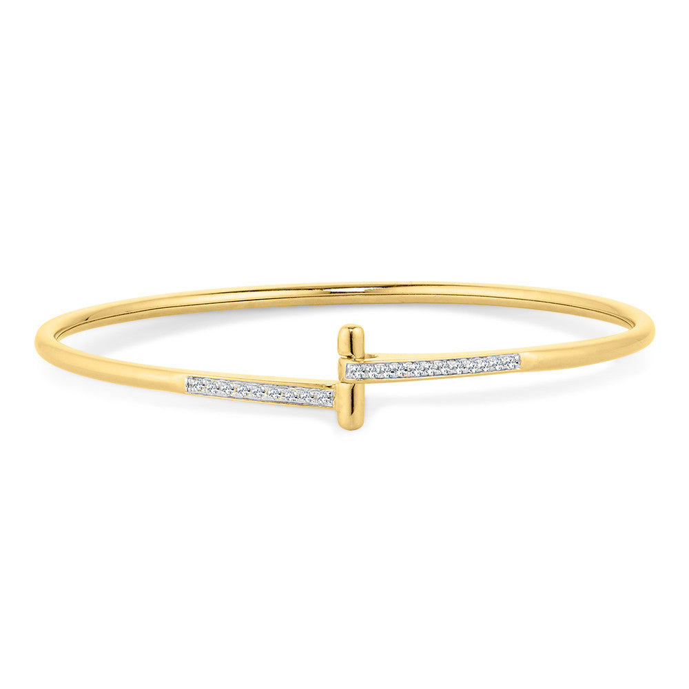 Gold bracelet with diamond accents on a white background