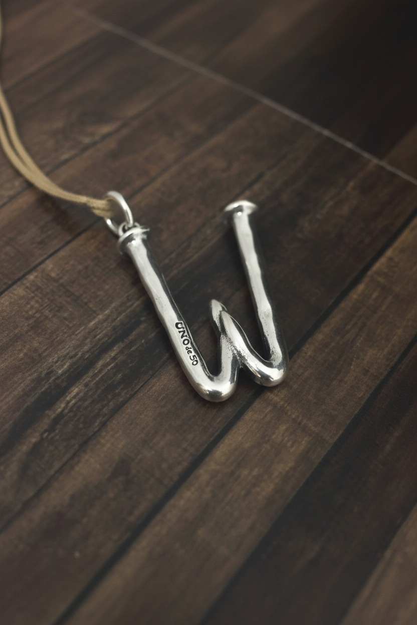 Letter W Silver Charm - Dark Wood Recreated