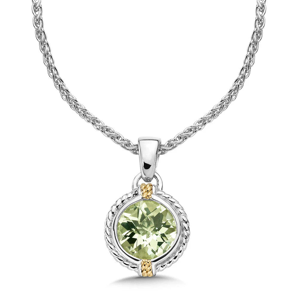 Two-Tone Green Amethyst Pendant Necklace in SS/18KY
