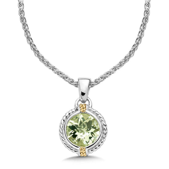 Two-Tone Green Amethyst Pendant Necklace in SS/18KY