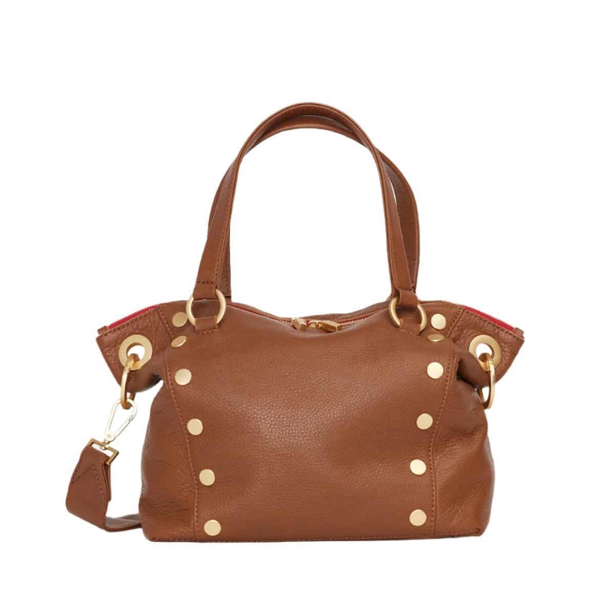 DANIEL MED Handbag in Mahogany Pebble/Gold with Red Zip