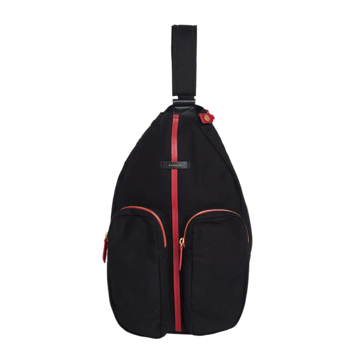 COURTSIDE SLING in Black/ Gold with Red Zip