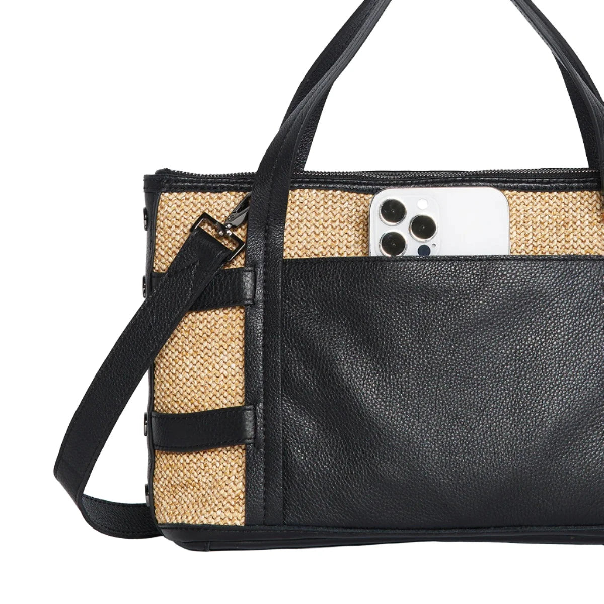 ADDIE MED TRELLIS Handbag in Chaparral Raffia/ Black