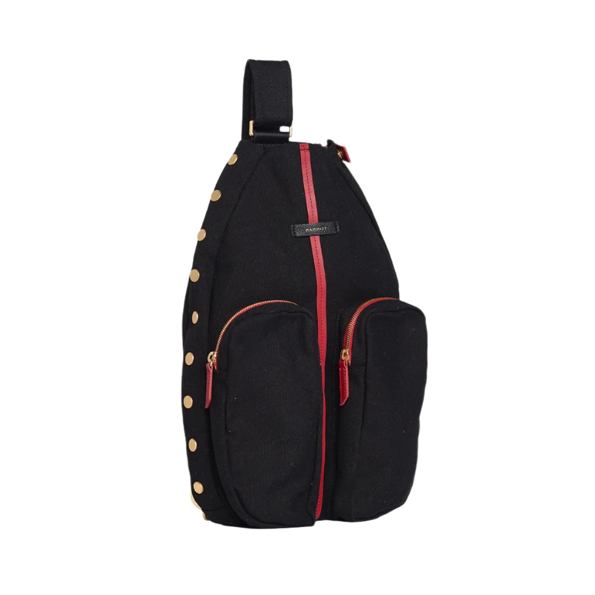 COURTSIDE SLING in Black/ Gold with Red Zip