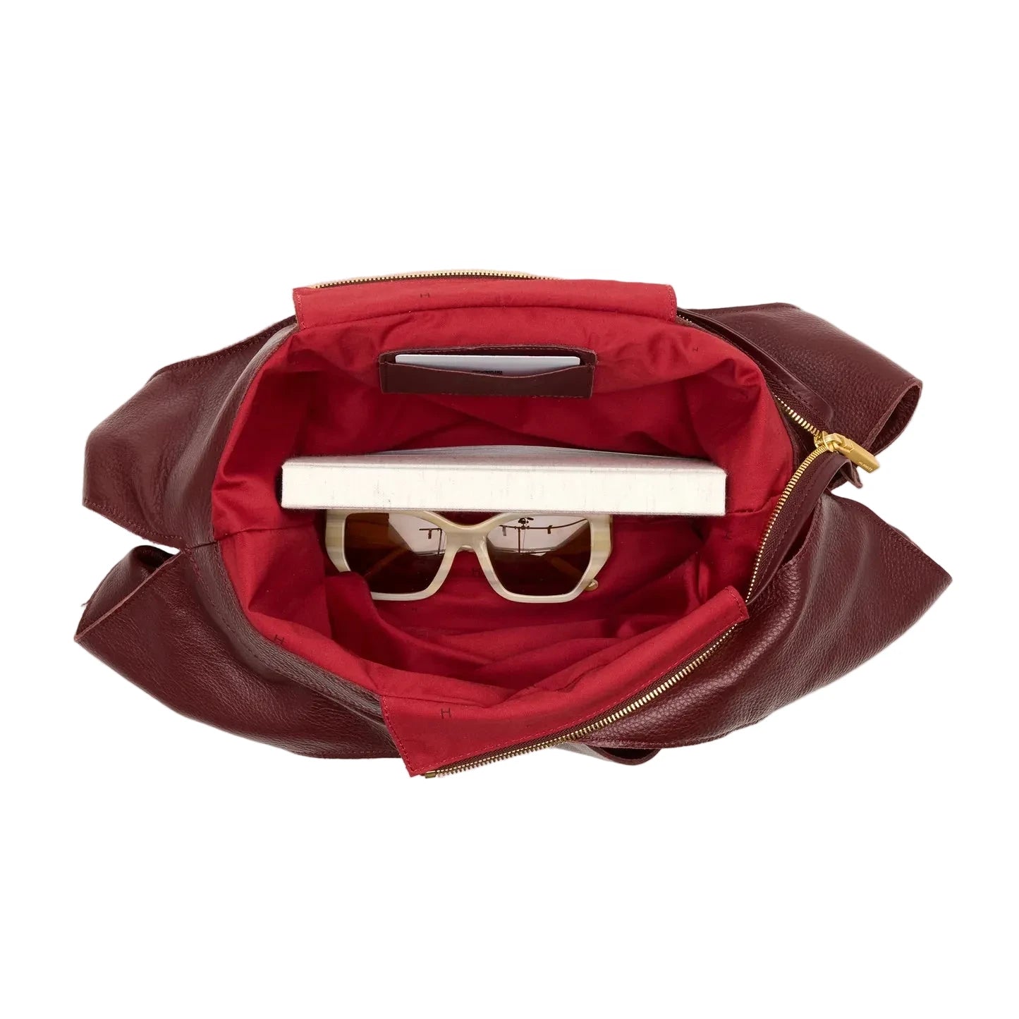 TOM ZIP LRG Shoulder Bag in Cherrywood Pebble/Gold