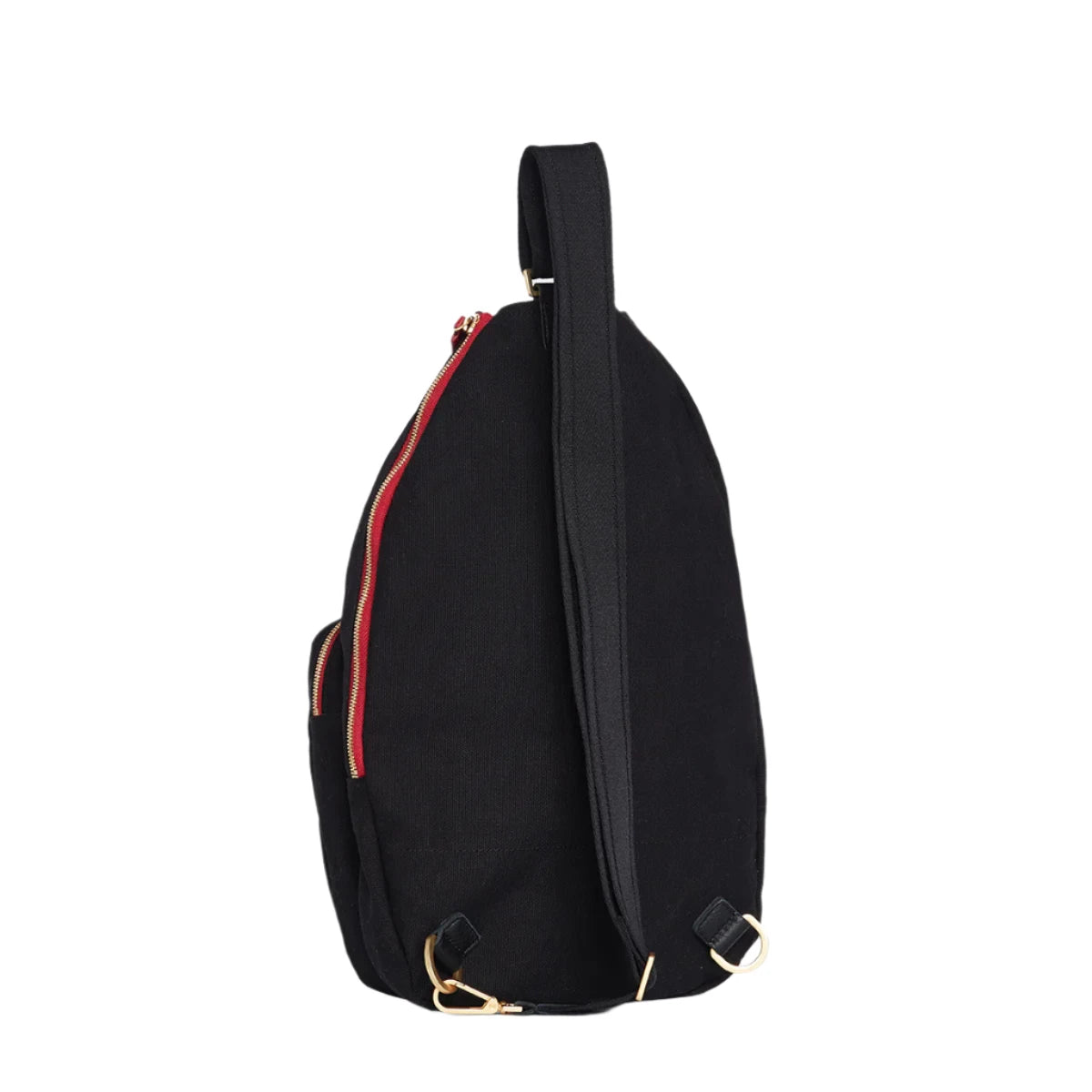 COURTSIDE SLING in Black/ Gold with Red Zip