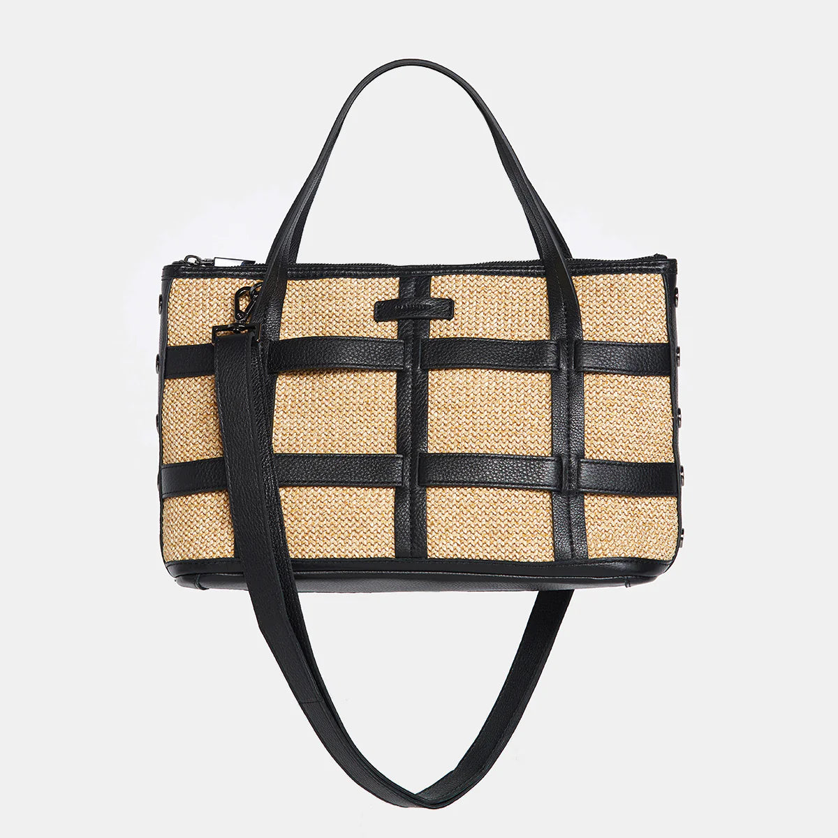 ADDIE MED TRELLIS Handbag in Chaparral Raffia/ Black