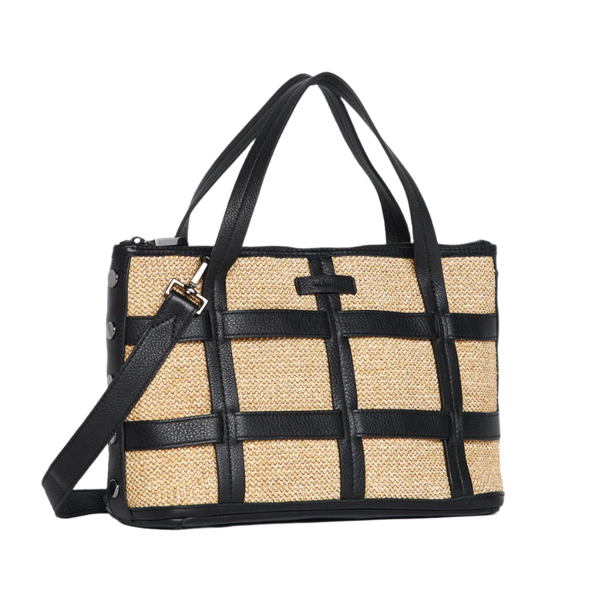 ADDIE MED TRELLIS Handbag in Chaparral Raffia/ Black