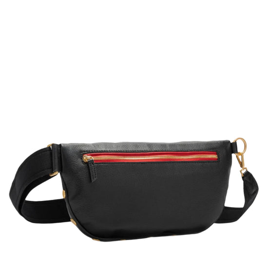 CHARLES CROSSBODY in Black/Gold with Red Zip