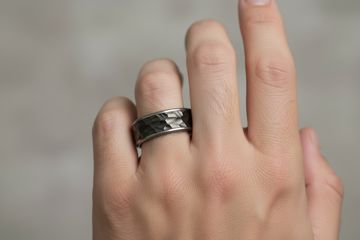 Men's Ring on Left Hand with Knuckle Hair