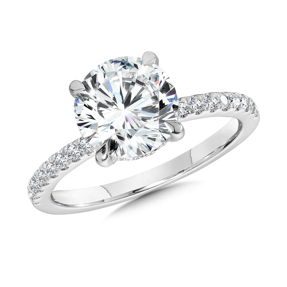 2.0ct Round Lab Dia Solitaire Engagement RIng w/ Hidden Halo & Dia Prongs in 14KW