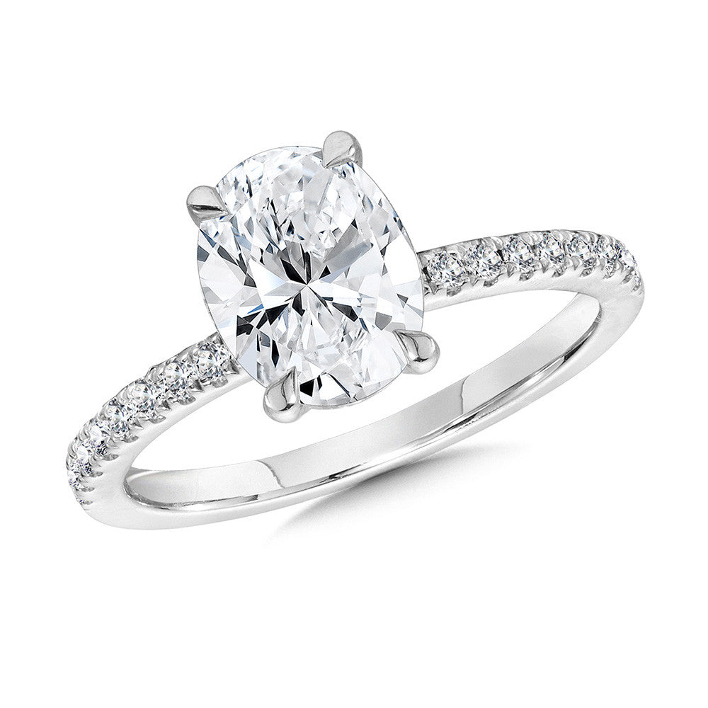 Oval Lab Diamond Solitaire Engagement Ring with Hidden Halo & Dia Prongs in 14KW
