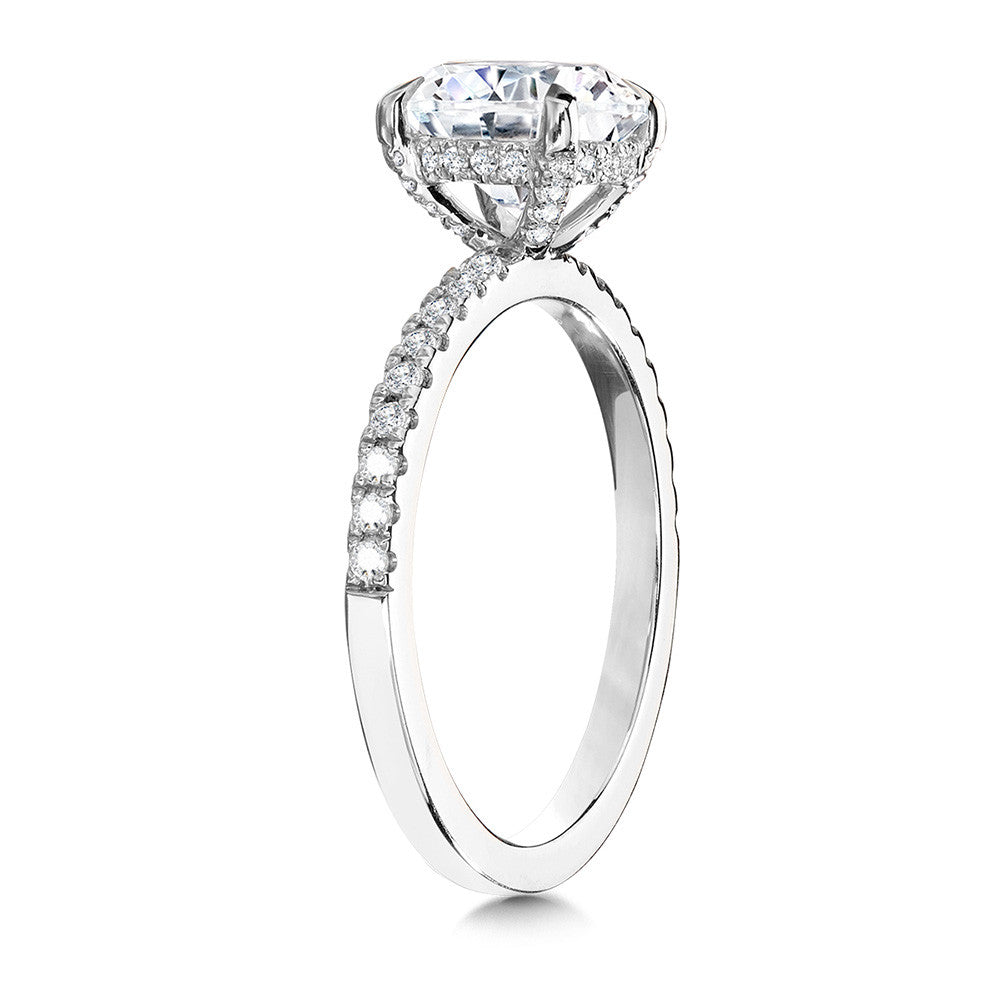 Oval Lab Diamond Solitaire Engagement Ring with Hidden Halo & Dia Prongs in 14KW