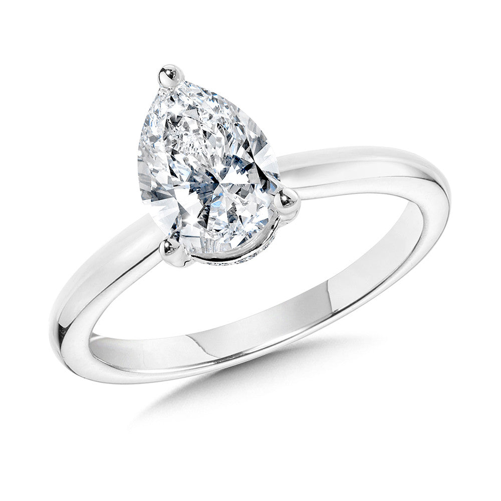 2.0 ct Pear Lab Diamond Solitaire Engagement Ring w/ Hidden Halo in 14KW