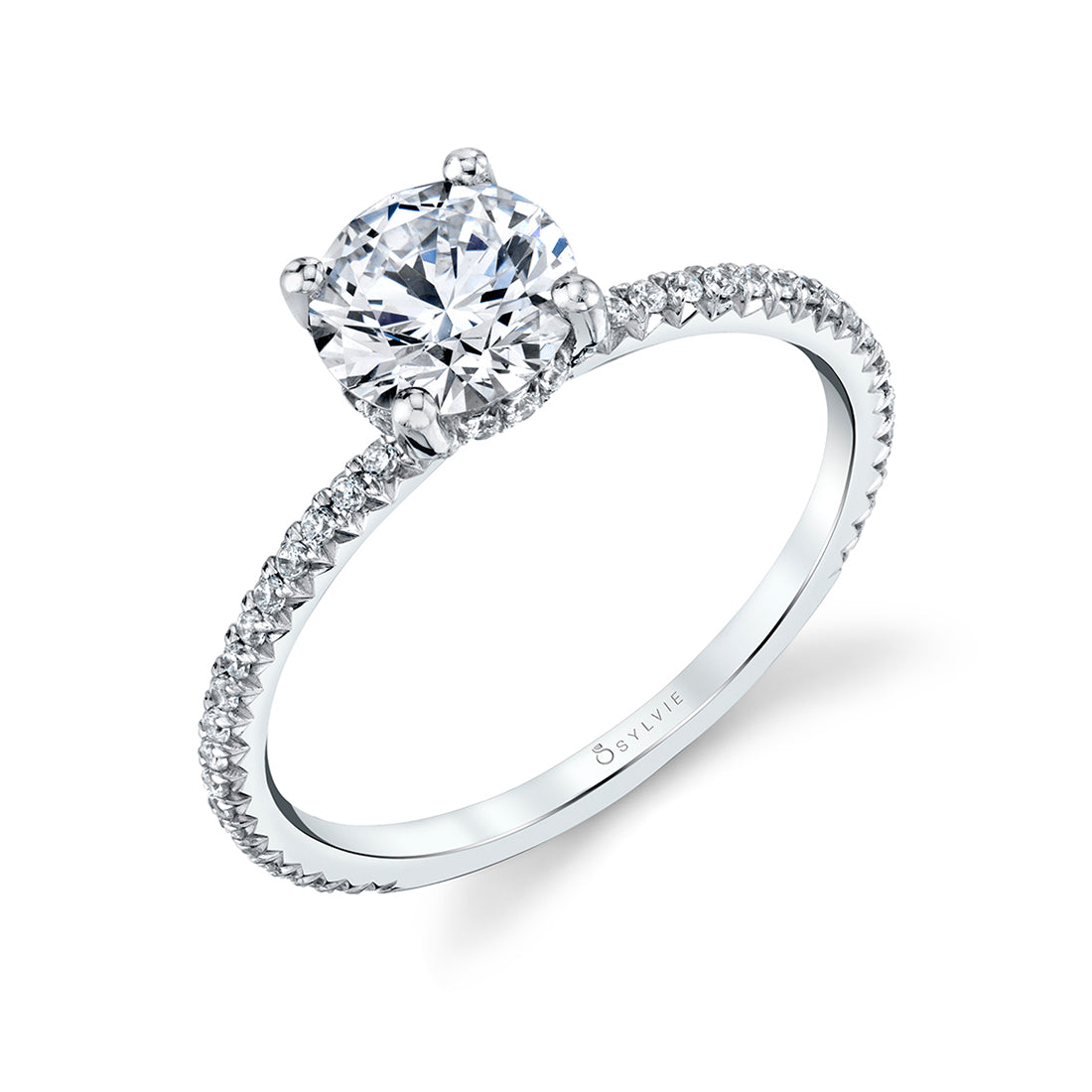 ERSELINE 1.25ct Round Solitaire Ring w/ Pave Band in 14KW