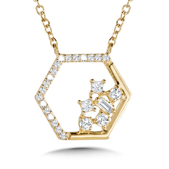 Diamond Cluster Hexagon Pendant Necklace in 10KY