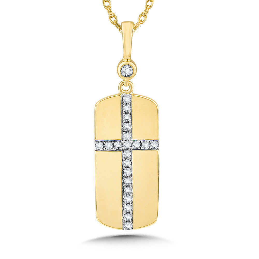 Diamond Cross Flat Tag Necklace in 10K
