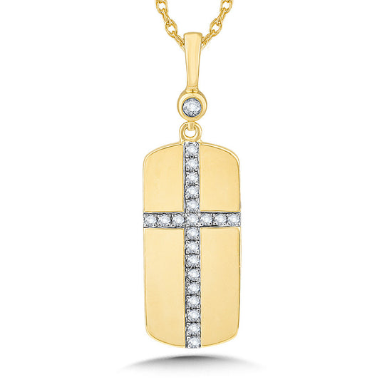 Diamond Cross Flat Tag Necklace in 10K