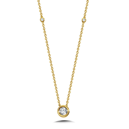 Bezeled Diamond Star Solitaire Necklace in 14KY