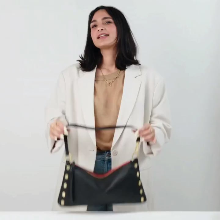 Load and play video in Gallery viewer, Kyle Med in Black/ Gold with a Red Zip
