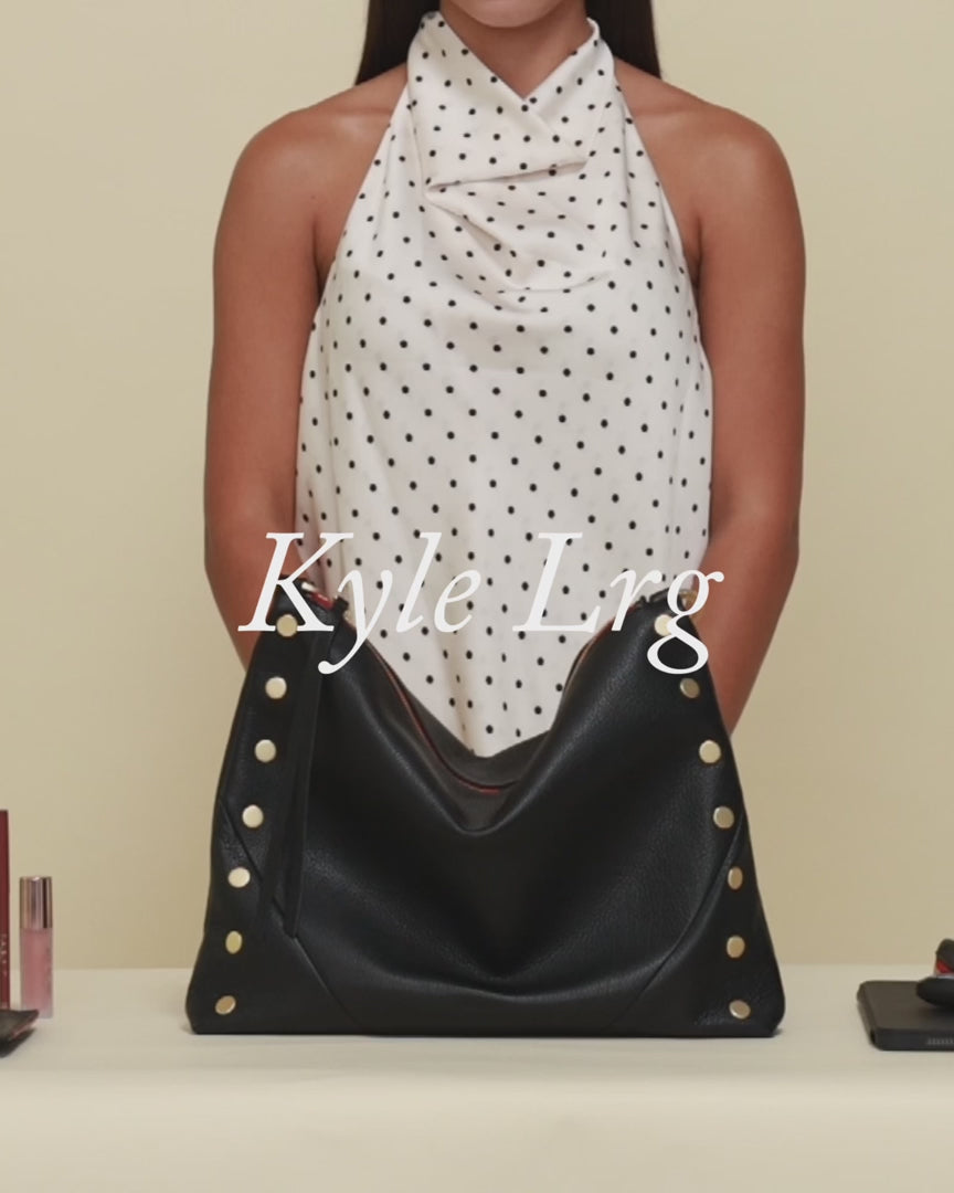 Load and play video in Gallery viewer, Kyle Lrg Handbag in Cocoa Raffia/Gold
