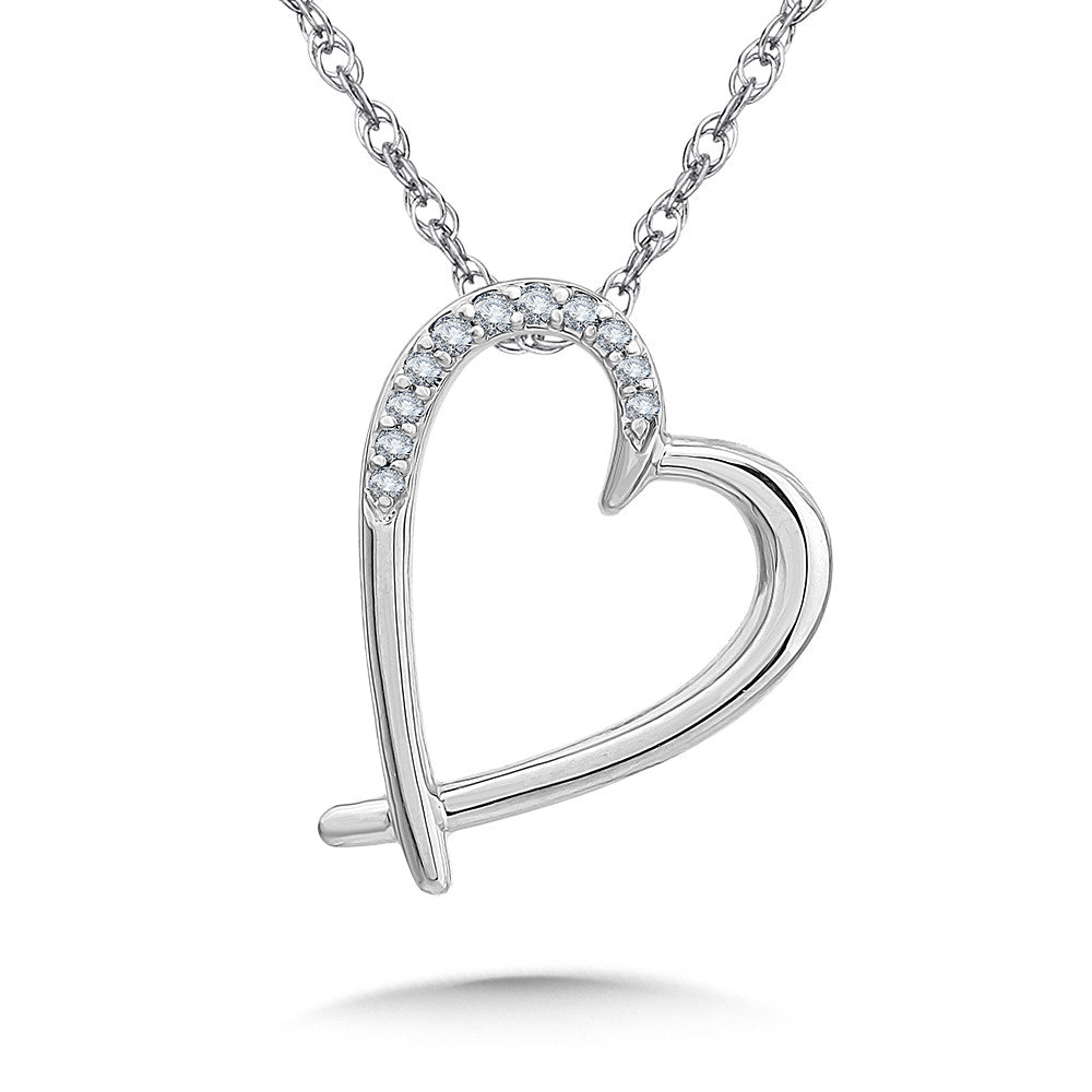 Diamond Asymmetric Heart Necklace in Sterling Silver