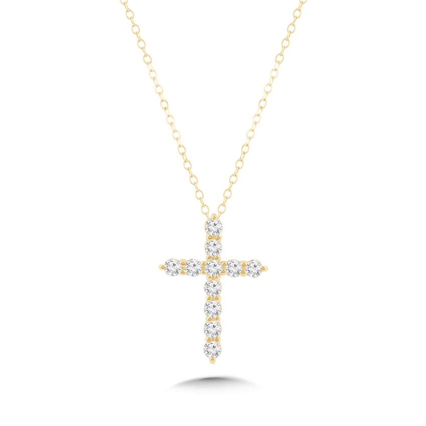 0.75ct Lab-Grown Diamond Cross Pendant Necklace in 14K Yellow Gold
