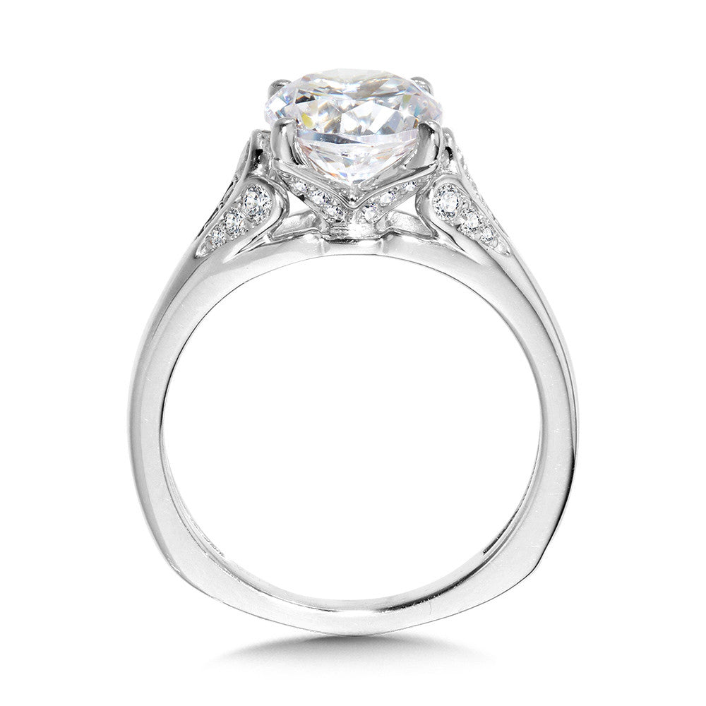 Round Solitaire Tapered Diamond Cathedral Engagement Ring in 14KW