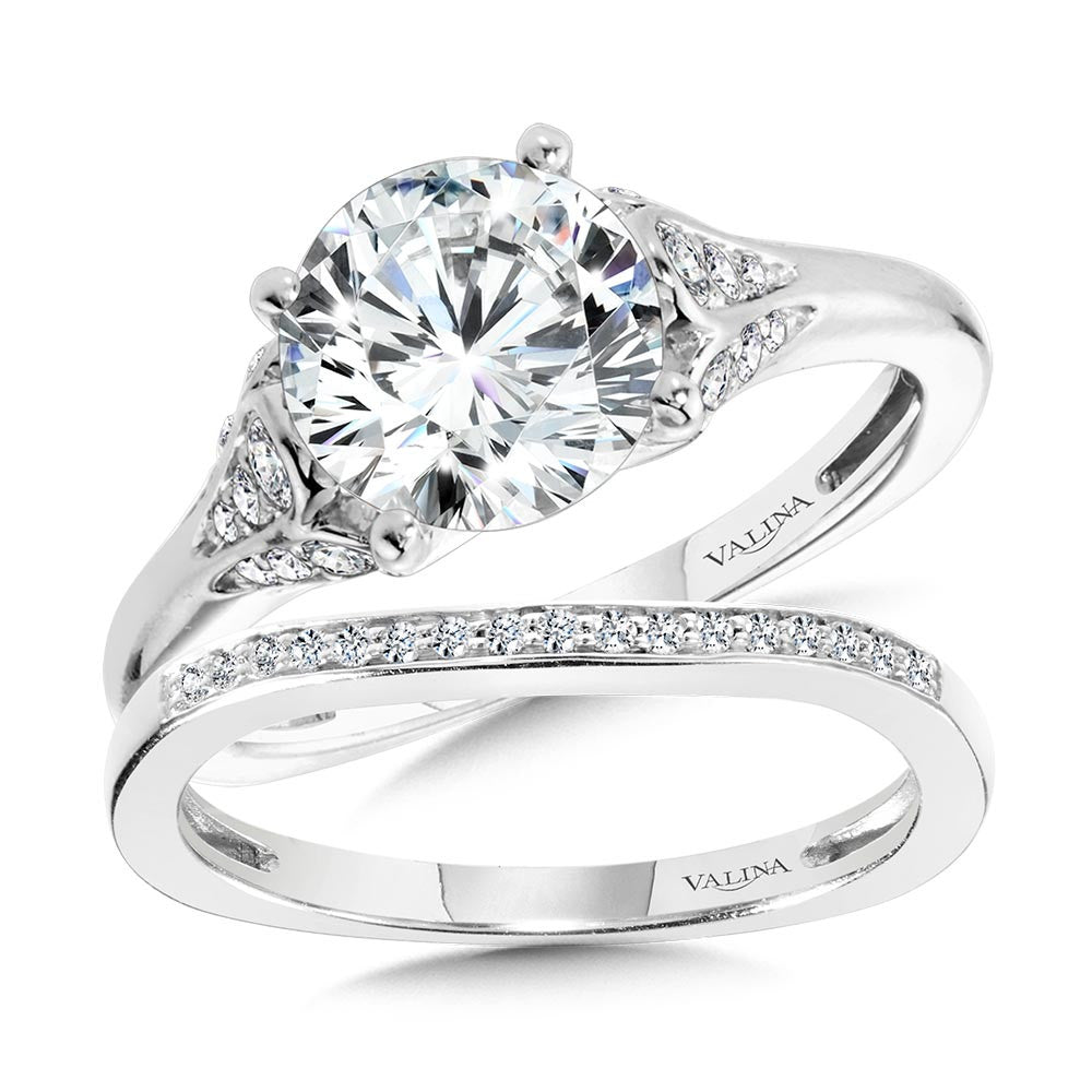 Round Solitaire Tapered Diamond Cathedral Engagement Ring in 14KW